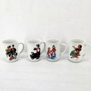 Vintage Norman Rockwell Coffee Mugs Set of 4 –‎ Classic Americana Art Scenes